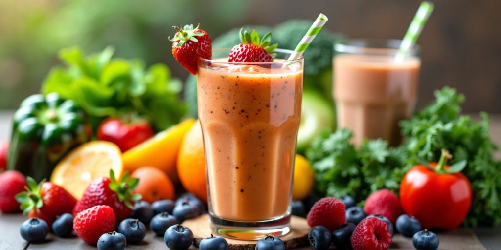 Healthy meal replacement shake with fruits and vegetables