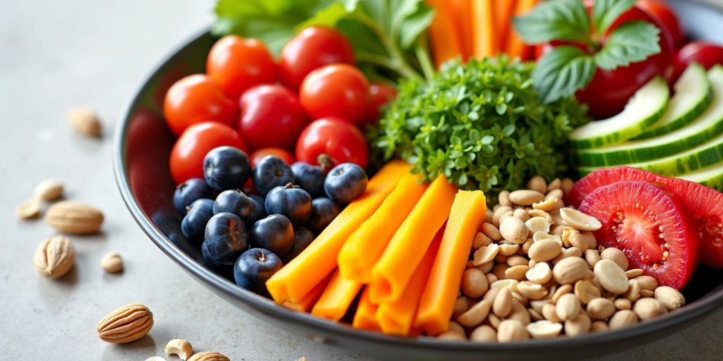 Healthy plate with fruits and vegetables